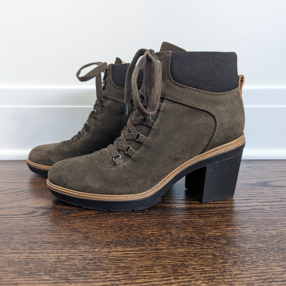 Fireside Waterproof Block Heel Bootie / Olive Leather / 9.5 M